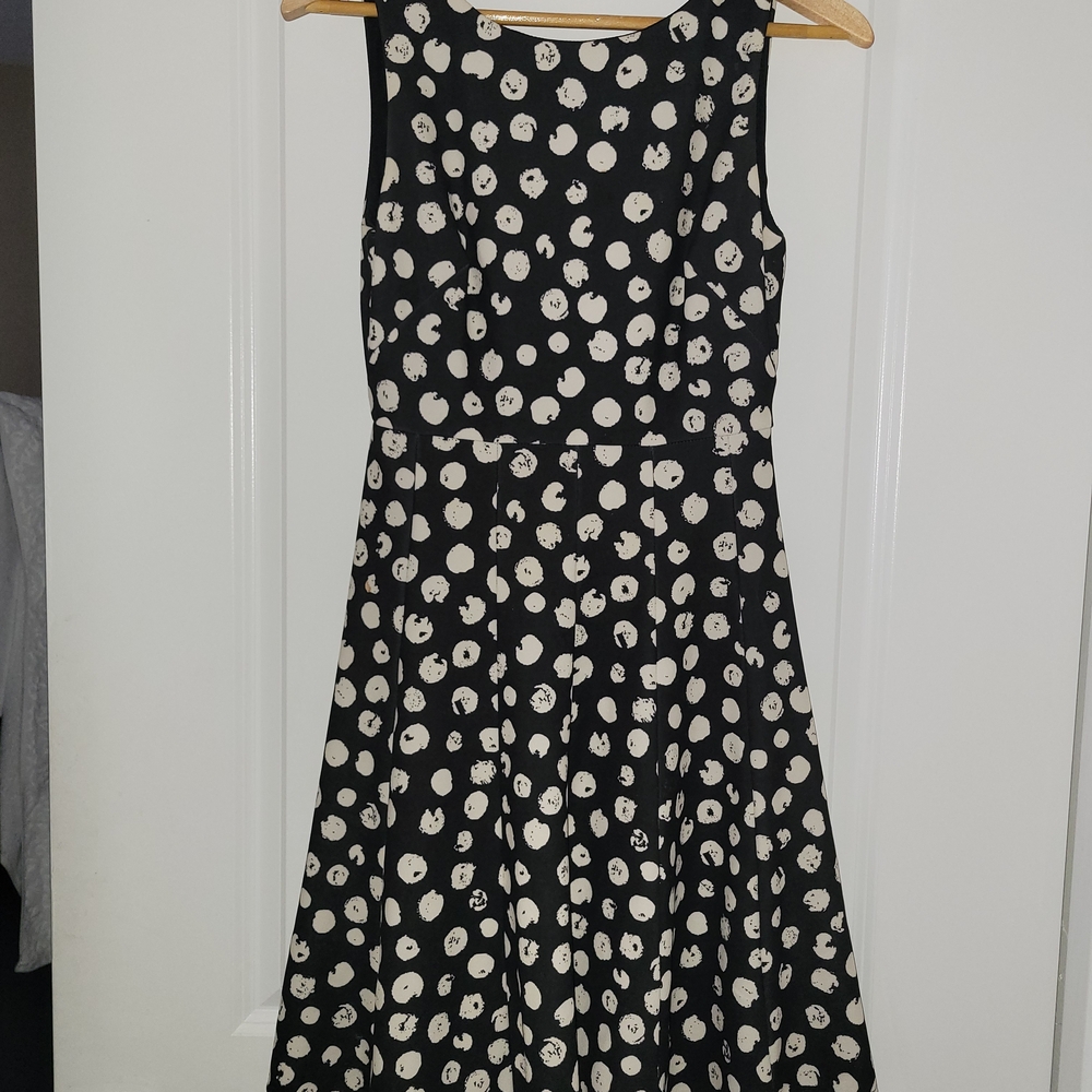DKNY Polka Dot Black and Cream Midi Dress
